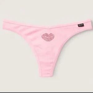 PINK Victoria's Secret Pink Thong with Rhinestone Lips